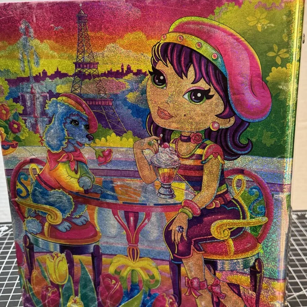 Lisa Frank Paris-Themed Glitter 3-Ring Binder With Poodle & Girl Illustration